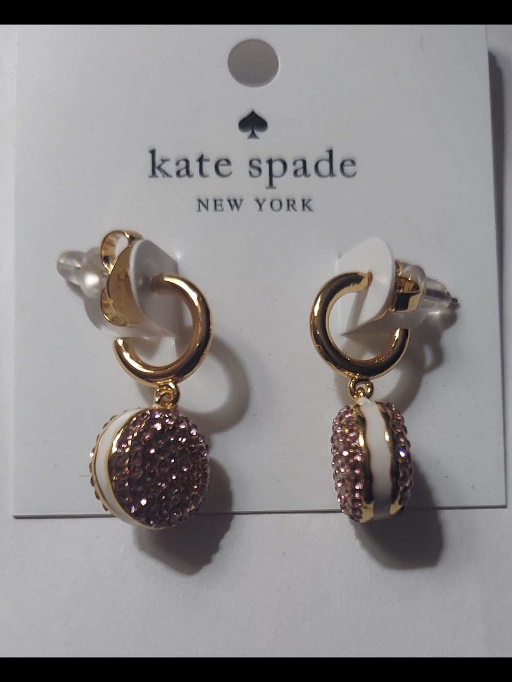 kate spade gold hoop pink crystal macaron drop earrings